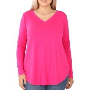 ZENANA
Long Sleeve Round Hem VNeck Top